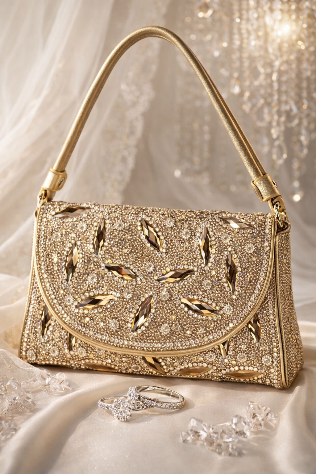 Noore Floral Crystal Bridal Handbag – Luxury Gemstone Wedding
