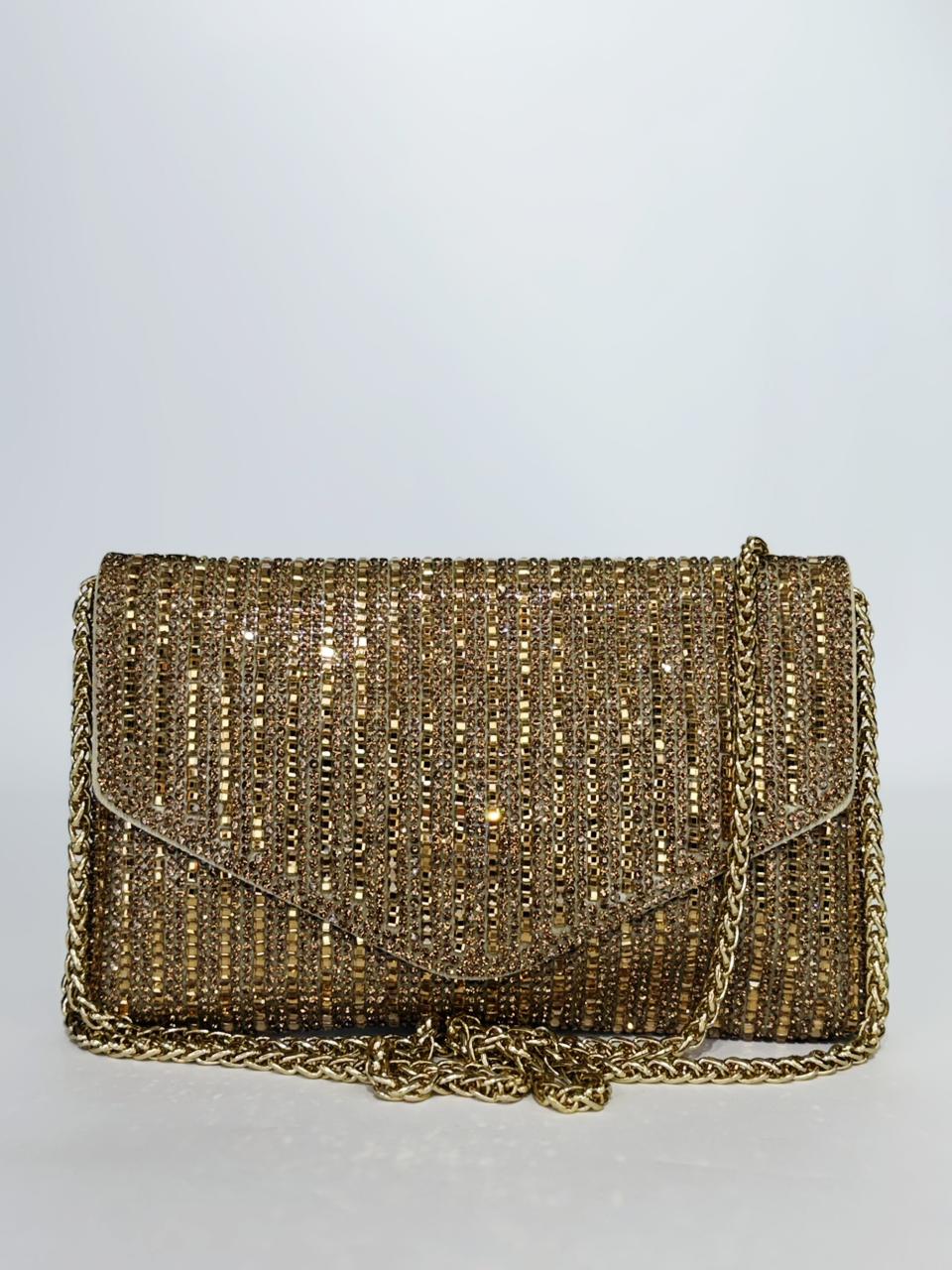 Striped Crystal Envelope Clutch detail view