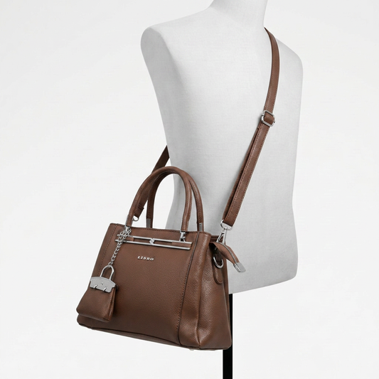 Lisbo Structured Tote Bag in Brown — crossbody fit