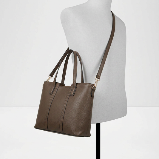 Pebbled Everyday Tote Bag in Brown — crossbody fit
