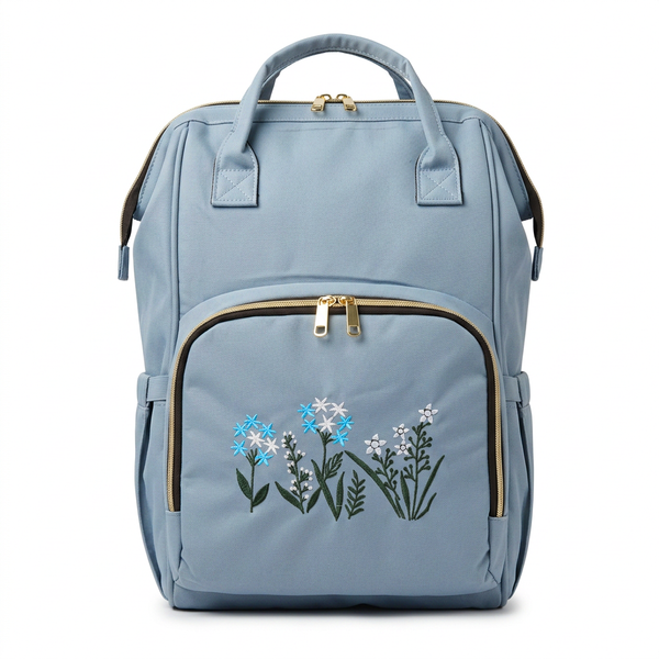 Floral Embroidered Backpack in Blue