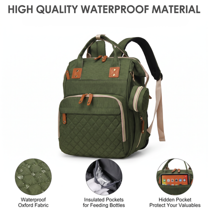Cradle Convertible Baby Diaper Backpack with Fold-Out Bed