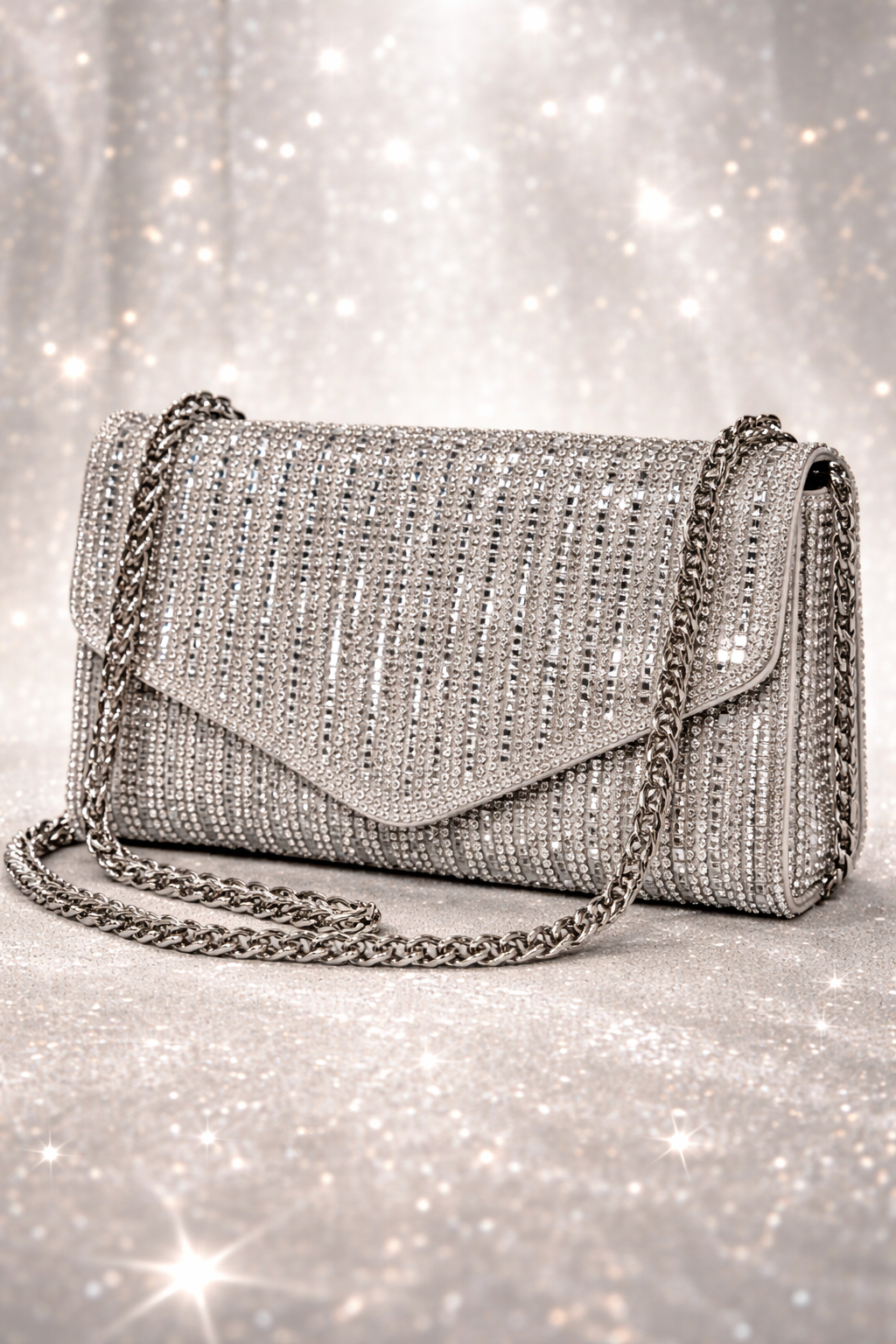 Silver Striped Crystal Envelope Clutch product view