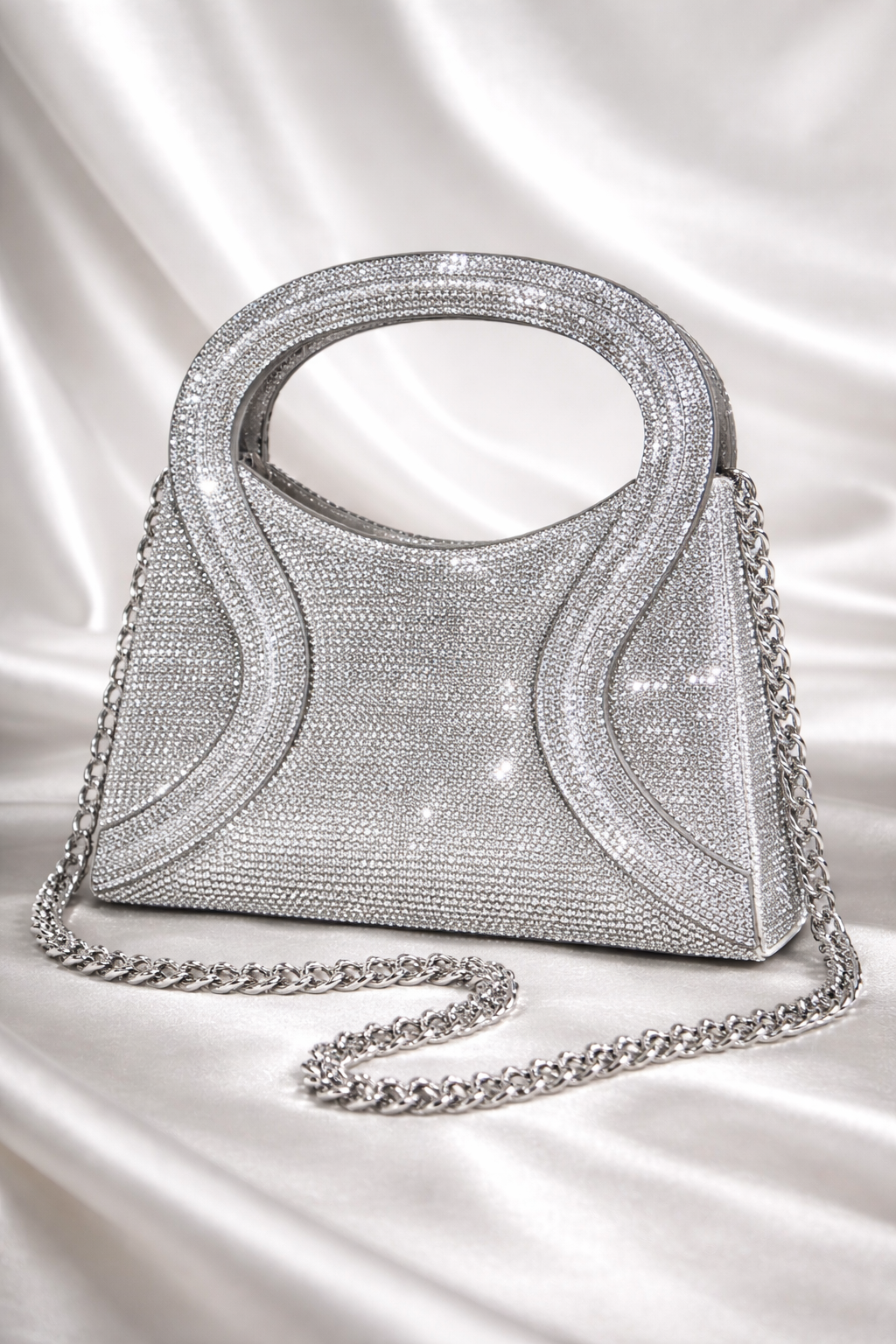 Silver Sculpted Crystal Top-Handle Clutch product view