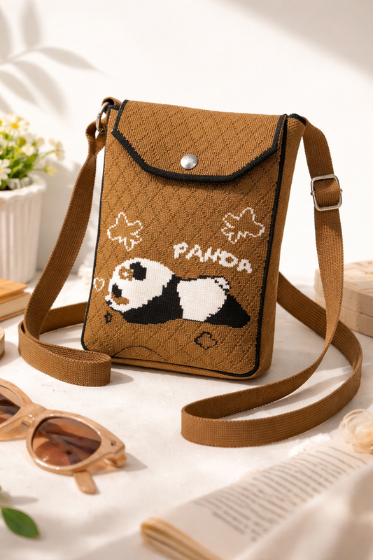 Panda Nap Knit Crossbody Pouch – Casual Every-Day Phone Bag with Adjustable Strap (Available in 6 Colors)