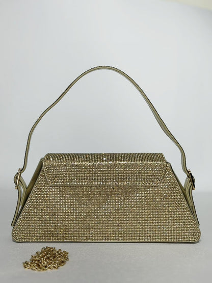 Reema Heavily Encrusted Bridal Crystal Handbag – Luxury Wedding Clutch with Chain in Gold & Silver