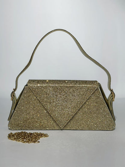 Reema Heavily Encrusted Bridal Crystal Handbag – Luxury Wedding Clutch with Chain in Gold & Silver