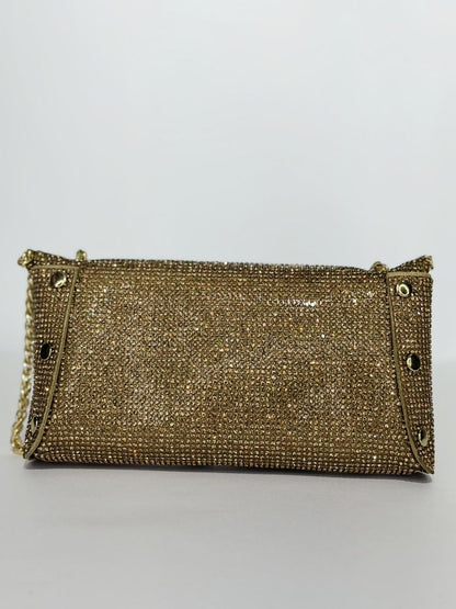 Rina Multi-Faceted Crystal Bridal Clutch – Luxury Triple-Tone Wedding Handbag in Gold, Silver & Rose Gold