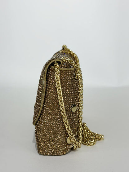 Rina Multi-Faceted Crystal Bridal Clutch – Luxury Triple-Tone Wedding Handbag in Gold, Silver & Rose Gold