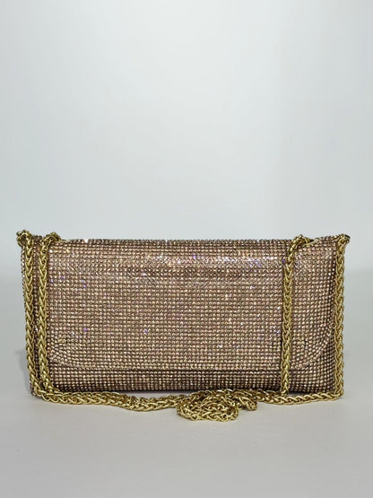 Rina Multi-Faceted Crystal Bridal Clutch – Luxury Triple-Tone Wedding Handbag in Gold, Silver & Rose Gold