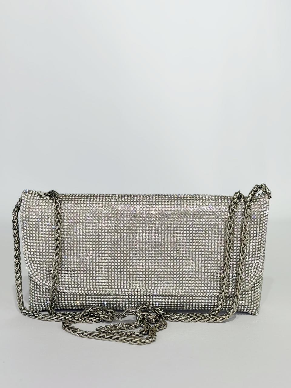 Rina Multi-Faceted Crystal Bridal Clutch – Luxury Triple-Tone Wedding Handbag in Gold, Silver & Rose Gold