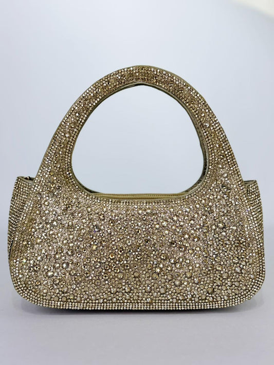 Anaya Bridal Crystal Handbag – Premium Gold Embellished Wedding Clutch with Chain