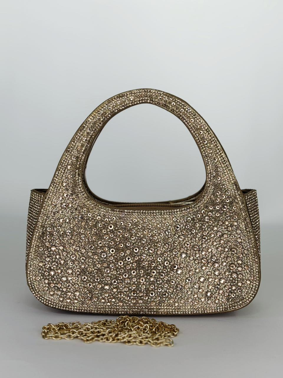 Zaresh Heritage Bridal Crystal Handbag – Luxury Encrusted Wedding Clutch in Gold & Silver