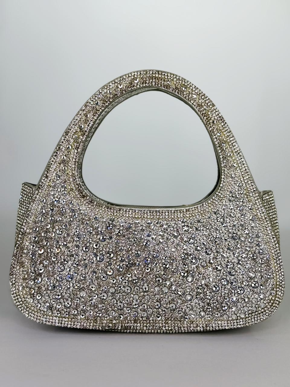 Zaresh Heritage Bridal Crystal Handbag – Luxury Encrusted Wedding Clutch in Gold & Silver