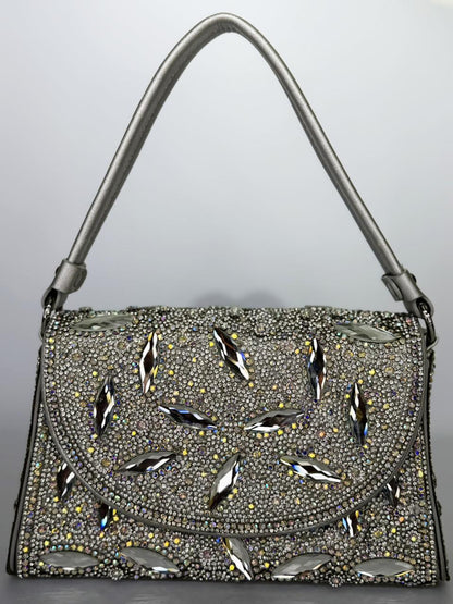Noore Floral Crystal Bridal Handbag – Luxury Gemstone Wedding Clutch in Gold, Silver & Black