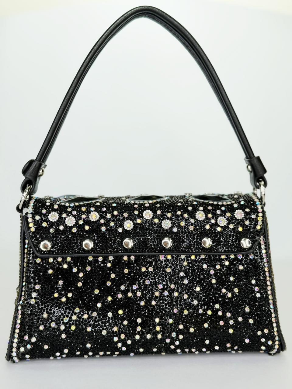 Noore Floral Crystal Bridal Handbag – Luxury Gemstone Wedding Clutch in Gold, Silver & Black