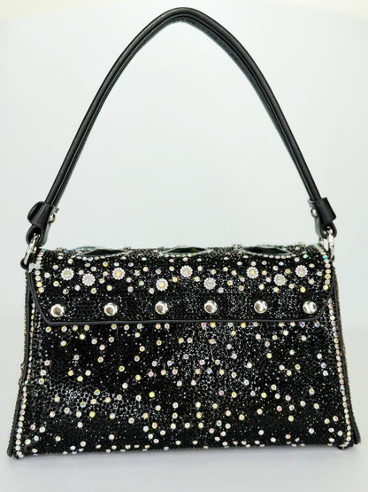 Noore Floral Crystal Bridal Handbag – Luxury Gemstone Wedding Clutch in Gold, Silver & Black