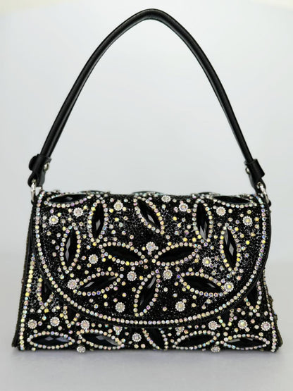 Noore Floral Crystal Bridal Handbag – Luxury Gemstone Wedding Clutch in Gold, Silver & Black