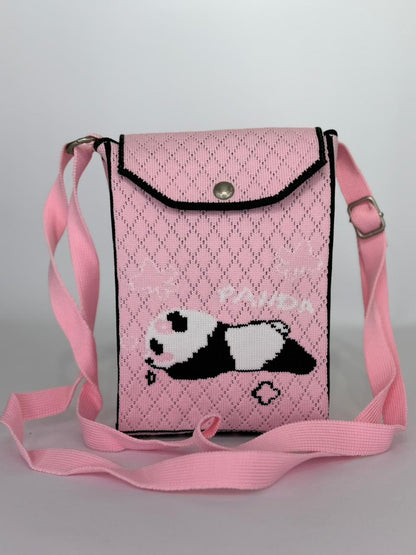 Panda Nap Knit Crossbody Pouch – Casual Every-Day Phone Bag with Adjustable Strap (Available in 6 Colors)