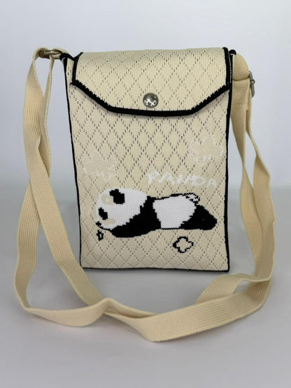 Panda Nap Knit Crossbody Pouch – Casual Every-Day Phone Bag with Adjustable Strap (Available in 6 Colors)