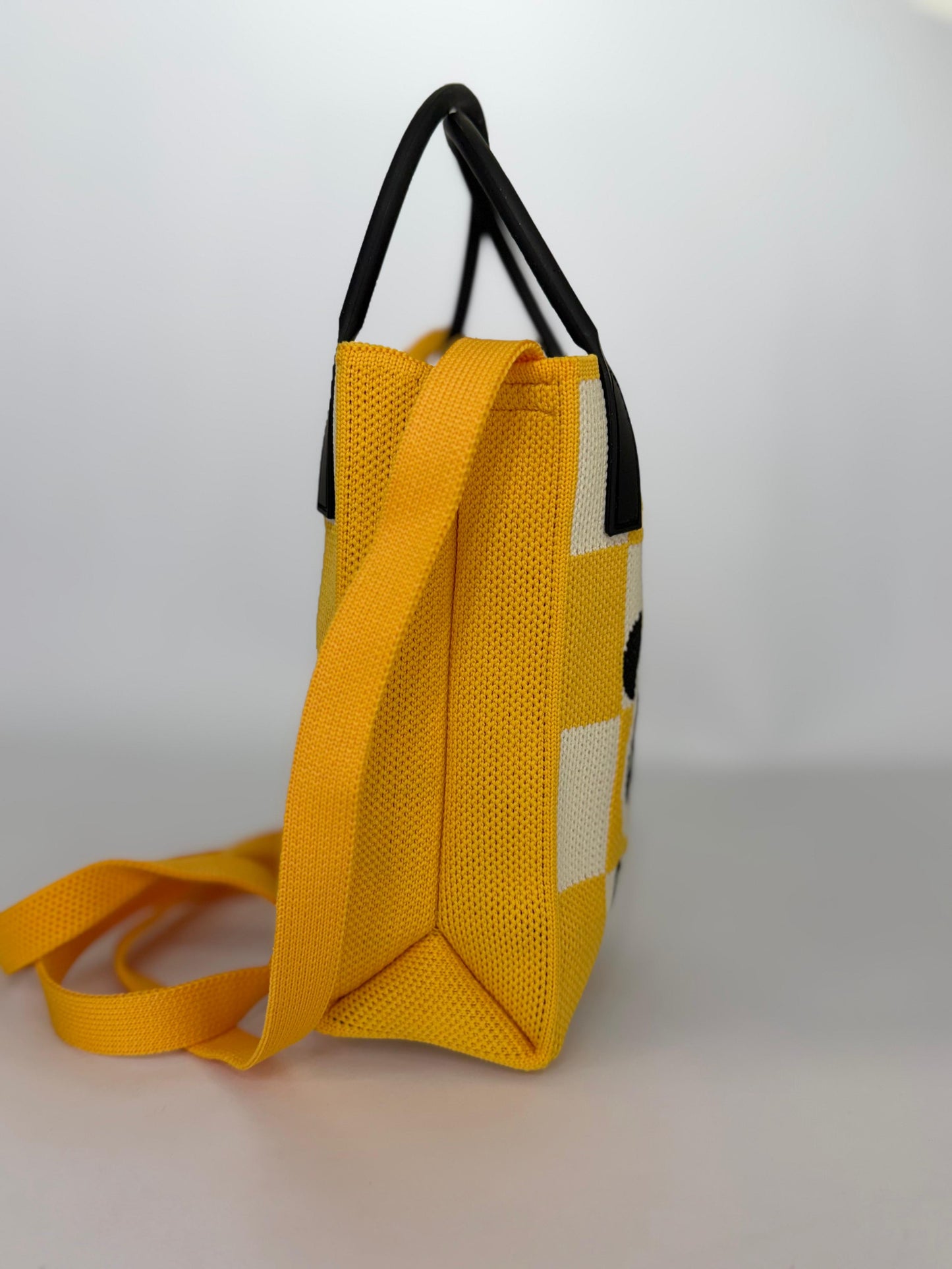 Panda Pop Checkered Knit Pouch – Casual Crossbody Mini Tote with Top Handles (Available in 4 Colors)