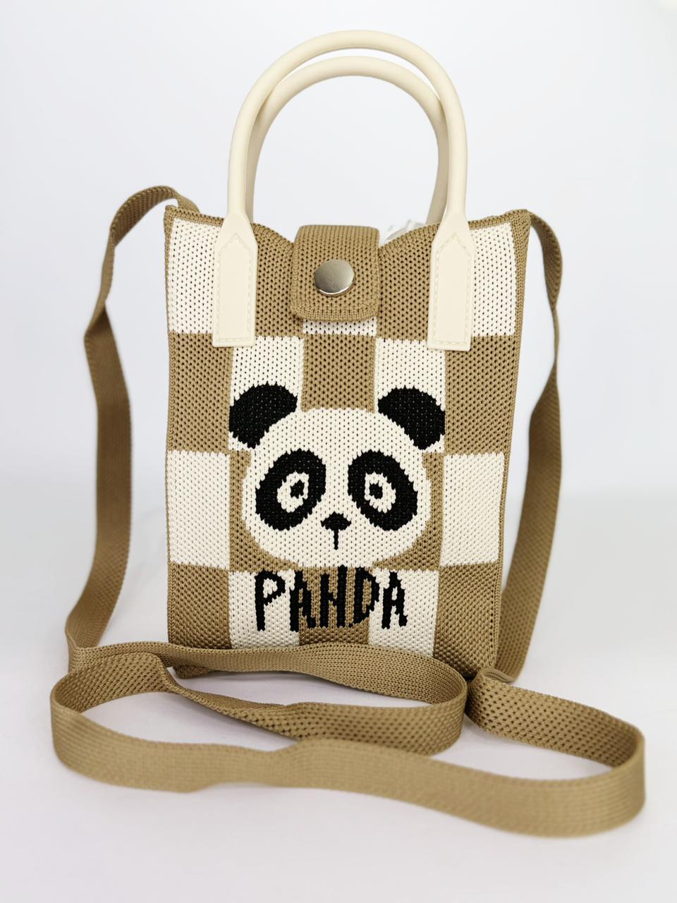 Panda Pop Checkered Knit Pouch – Casual Crossbody Mini Tote with Top Handles (Available in 4 Colors)