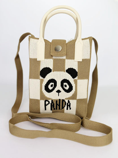 Panda Pop Checkered Knit Pouch – Casual Crossbody Mini Tote with Top Handles (Available in 4 Colors)