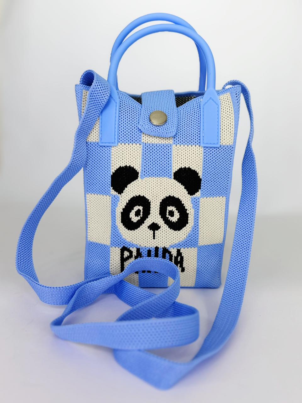 Panda Pop Checkered Knit Pouch – Casual Crossbody Mini Tote with Top Handles (Available in 4 Colors)