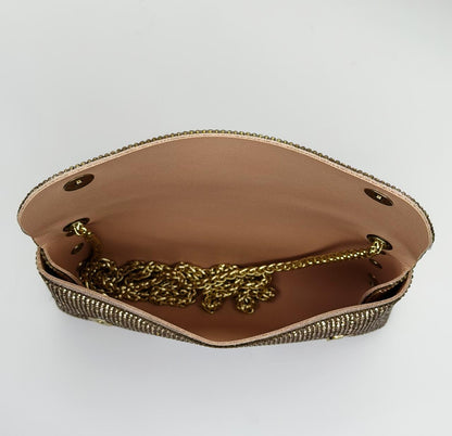 Rina Multi-Faceted Crystal Bridal Clutch – Luxury Triple-Tone Wedding Handbag in Gold, Silver & Rose Gold