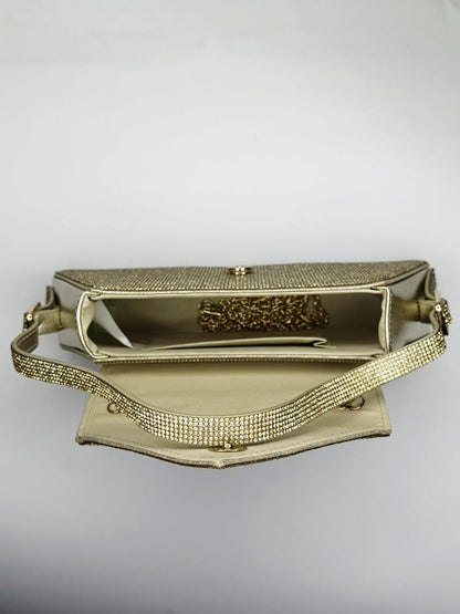 Reema Heavily Encrusted Bridal Crystal Handbag – Luxury Wedding Clutch with Chain in Gold & Silver
