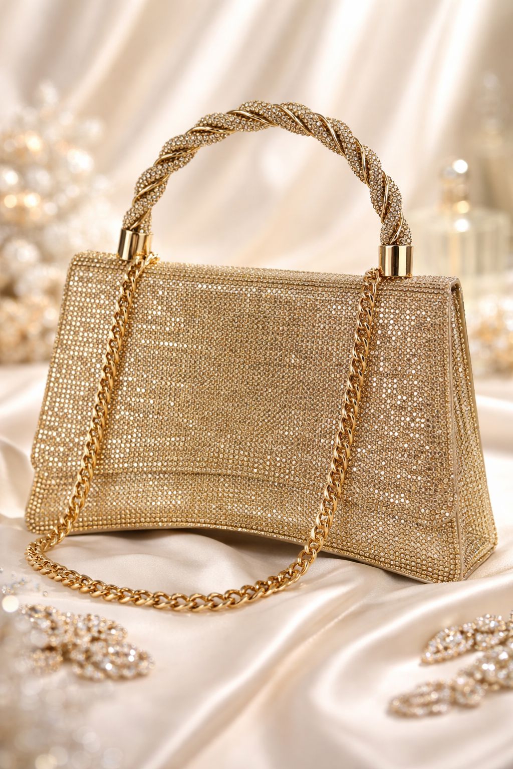 Zarnigar Heritage Crystal Box Clutch – Premium Hand-Set Bridal Handbag in Gold, Silver & Rose Gold