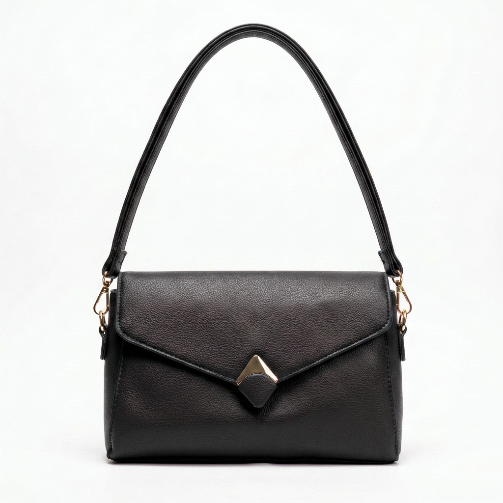Envelope Flap Crossbody Bag in Black — front view