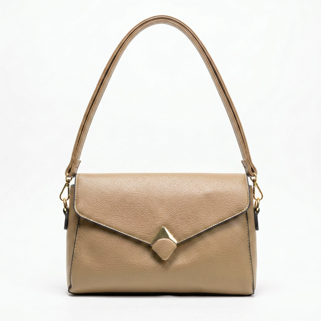Envelope Flap Crossbody Bag in Taupe — front view