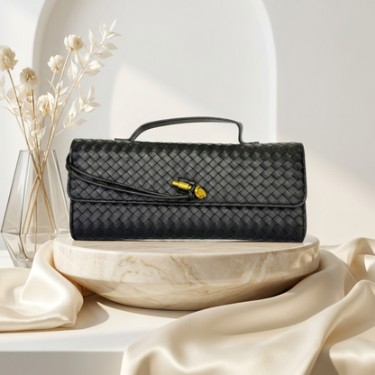 Noor Weave – Premium Woven Formal Clutch with Gold Knot Clasp (Available in 5 Colors)
