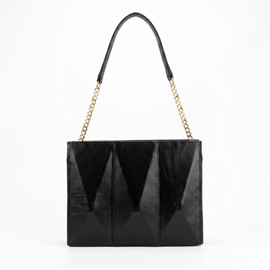 Geometric Panel Tote Bag in Black — front view