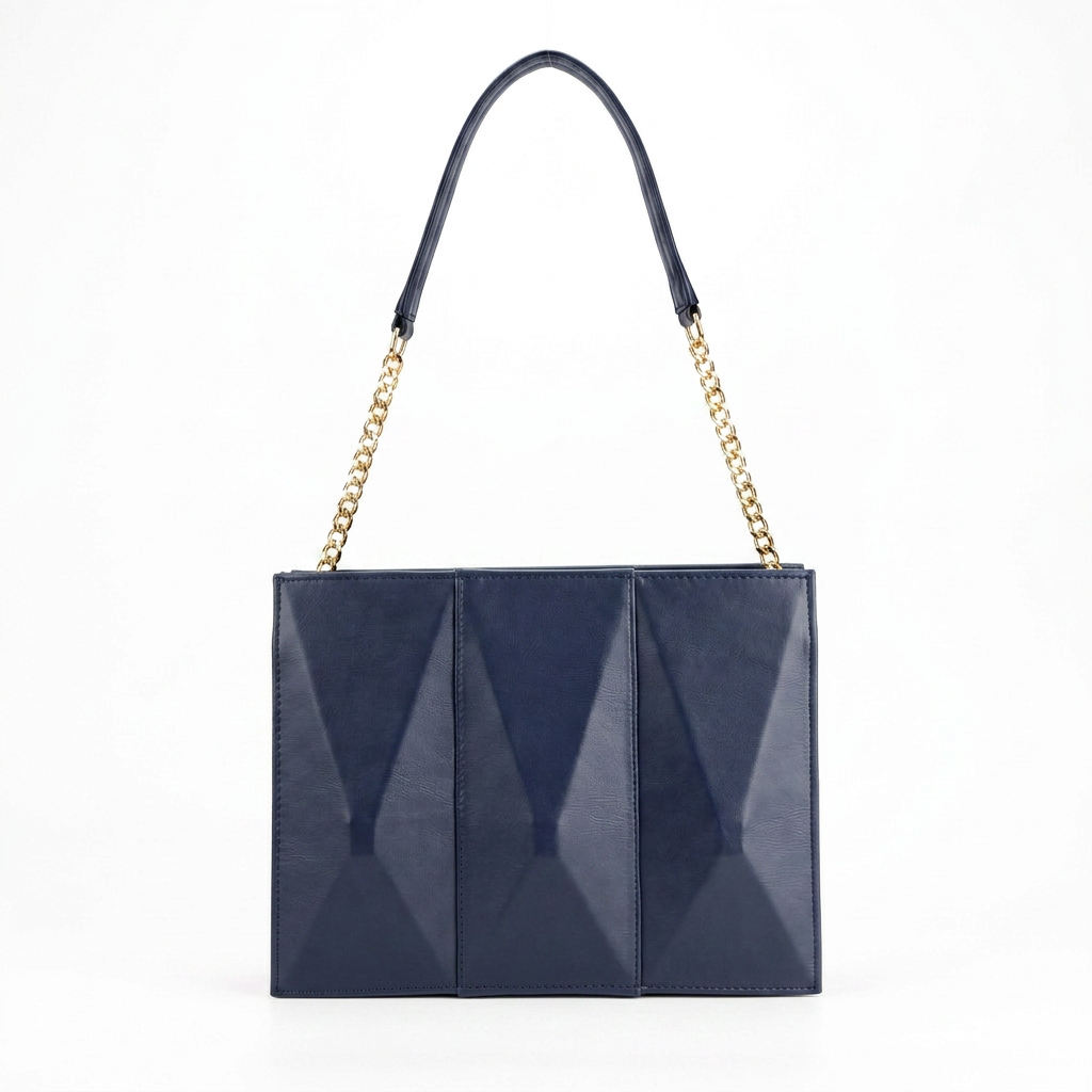 Geometric Panel Tote Bag in Navy — front view