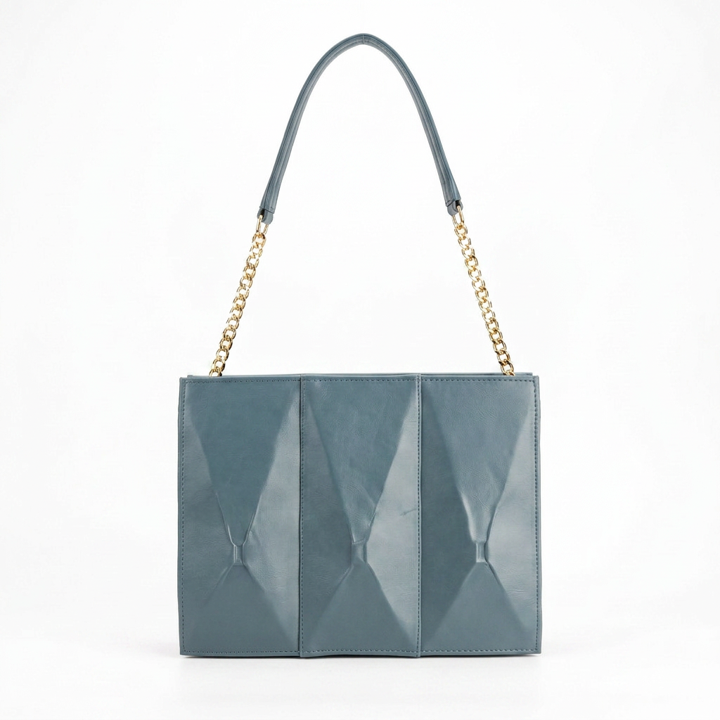 Geometric Panel Tote Bag in Steel Blue — front view