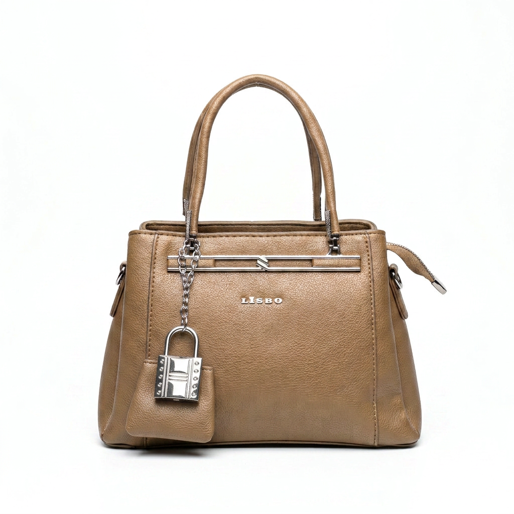 Lisbo Structured Tote Bag in Taupe — front view