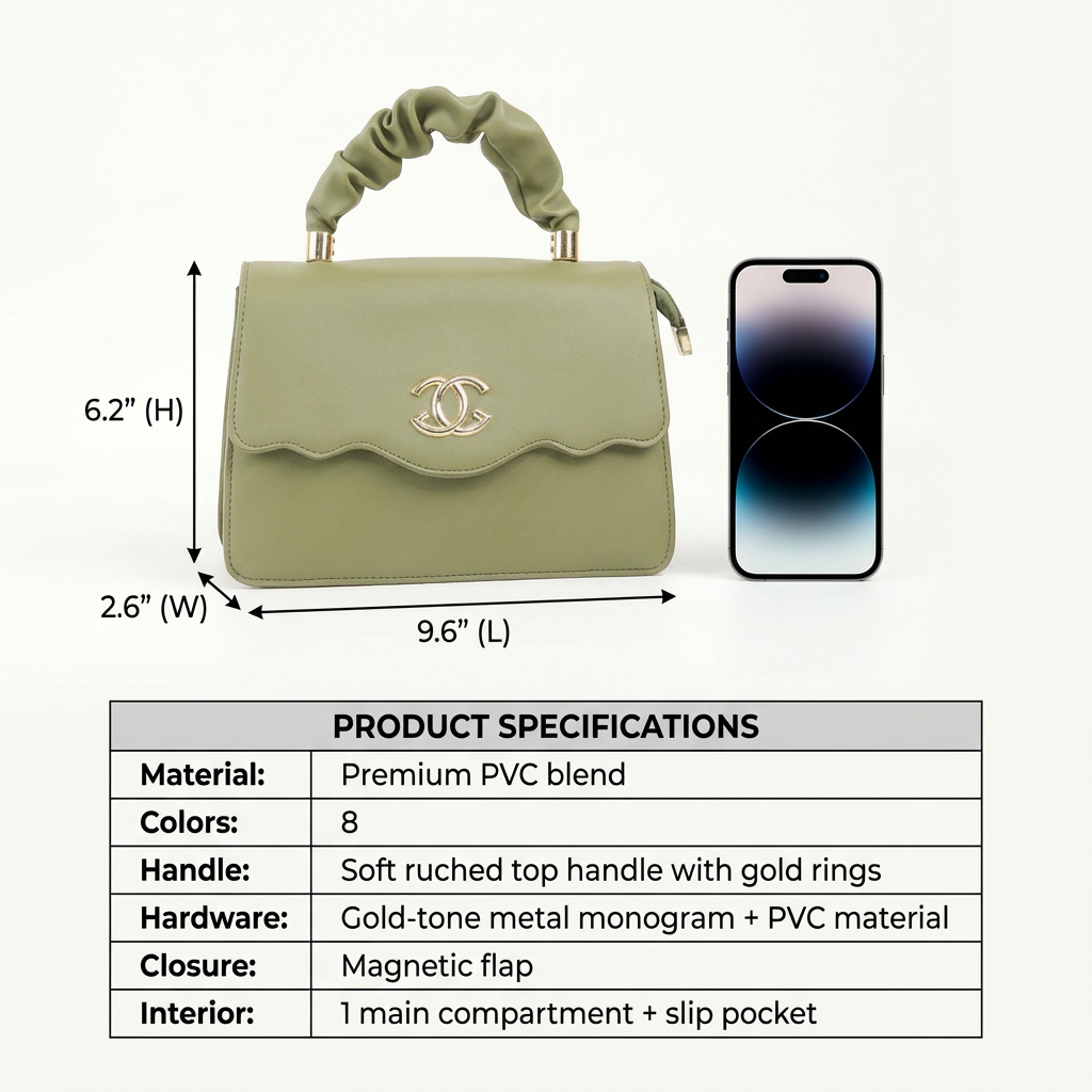 Mahira Ruched Top-Handle Bag