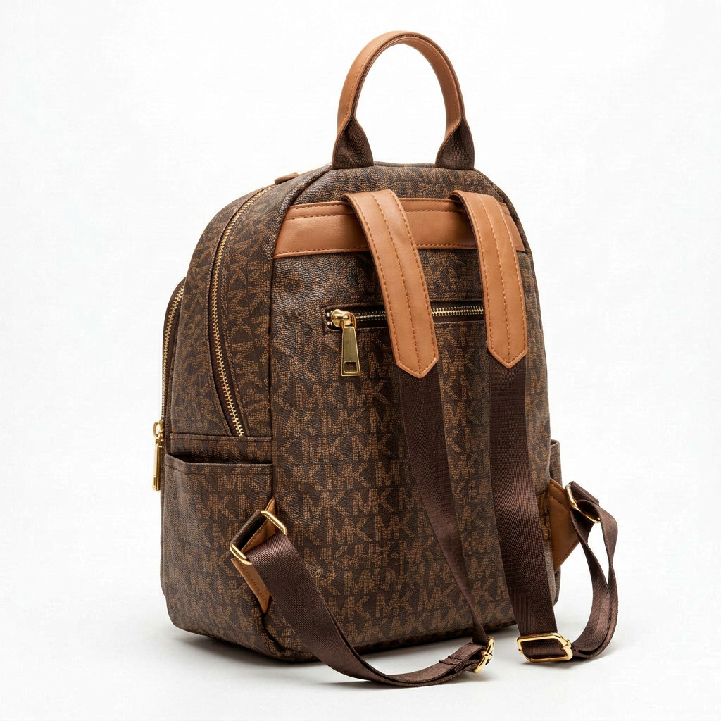 Monogram Zip Backpack in Brown — back and straps