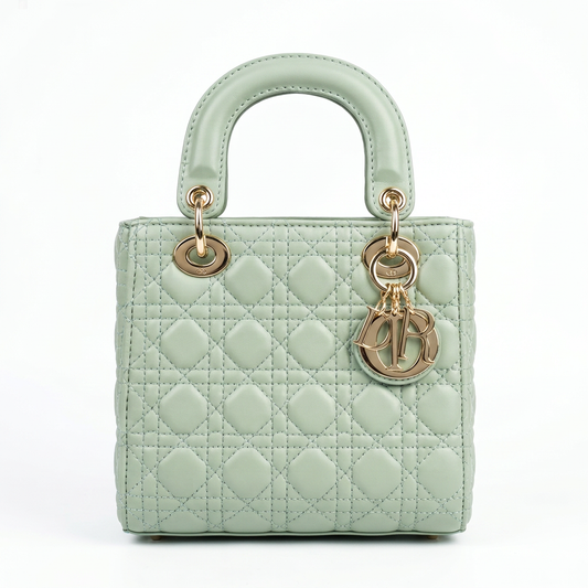 Quilted Mini Tote Bag in Mint Green — front view