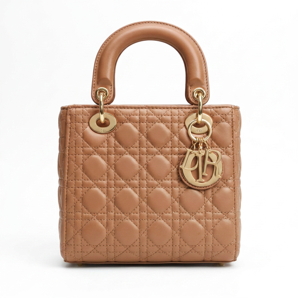 Quilted Mini Tote Bag in Tan — front view