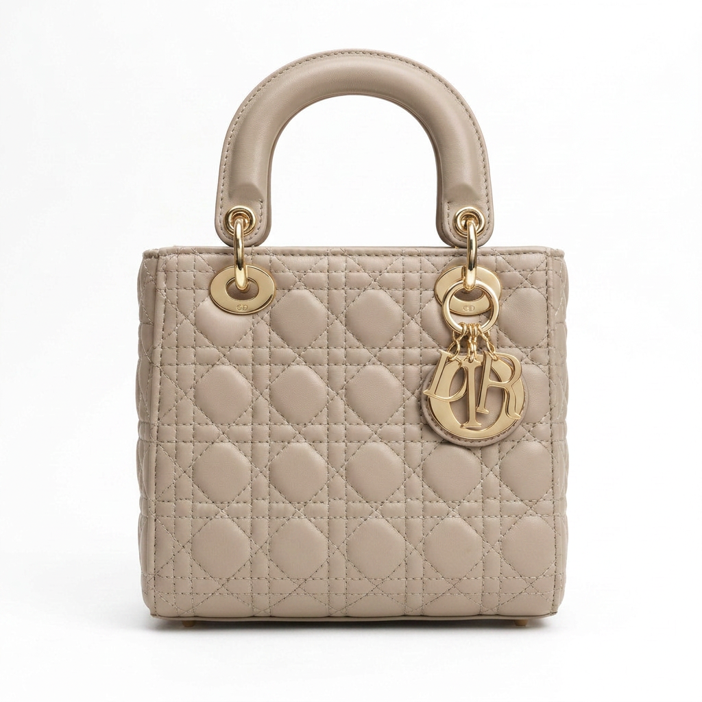 Quilted Mini Tote Bag in Taupe — front view