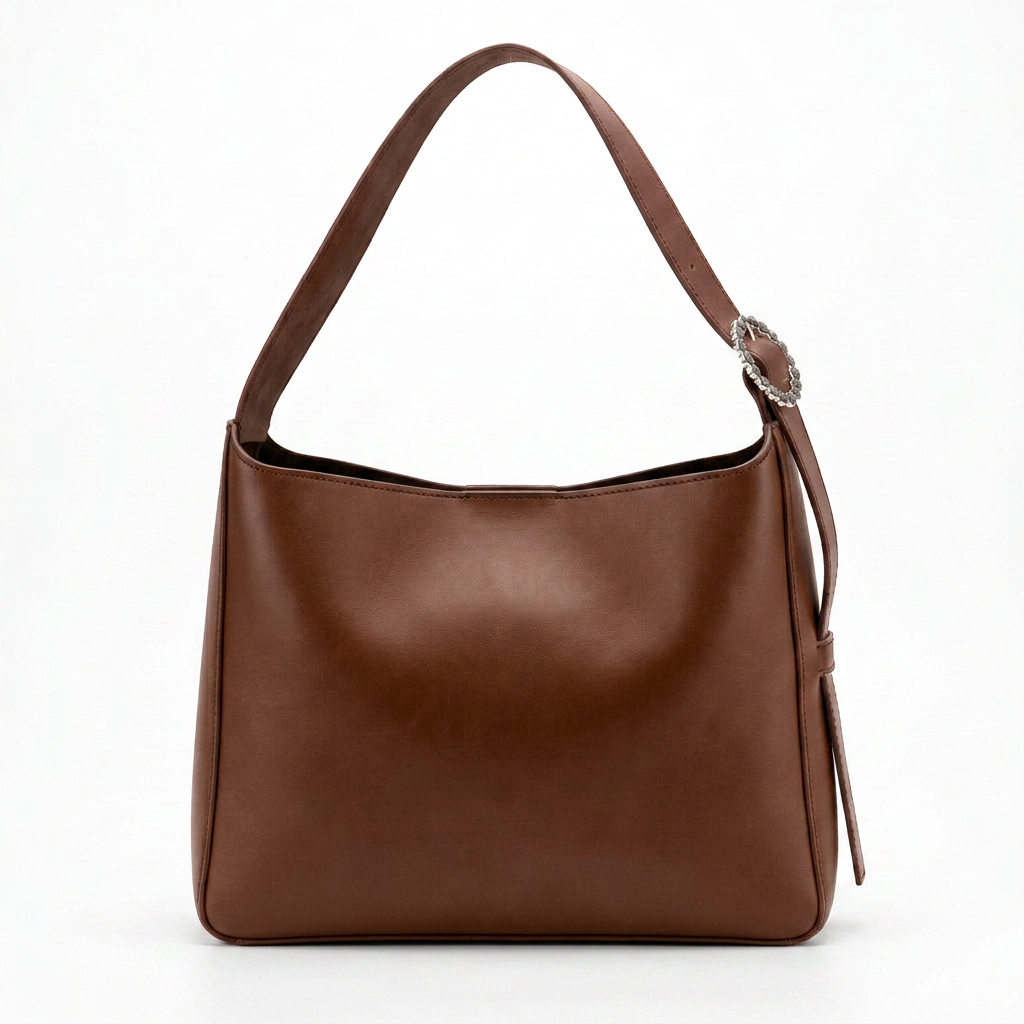 Ring-Buckle Hobo Shoulder Bag in Brown — front view