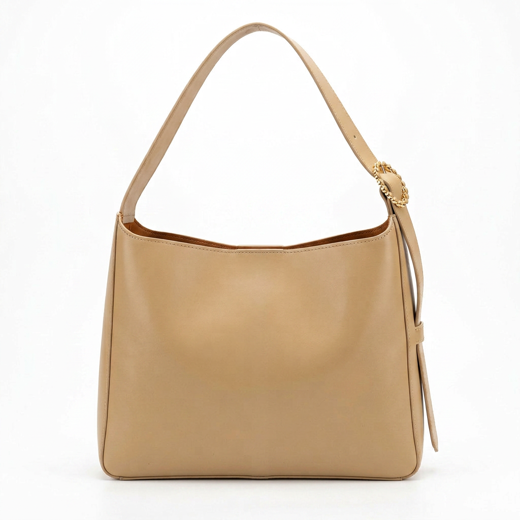 Ring-Buckle Hobo Shoulder Bag in Camel Brown — front view
