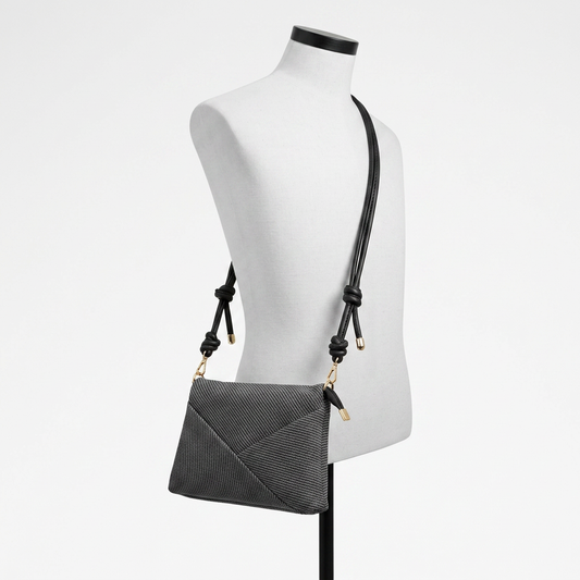 Woven Envelope Crossbody Bag in Charcoal Grey — crossbody fit