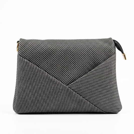 Woven Envelope Crossbody Bag in Charcoal Grey — front view